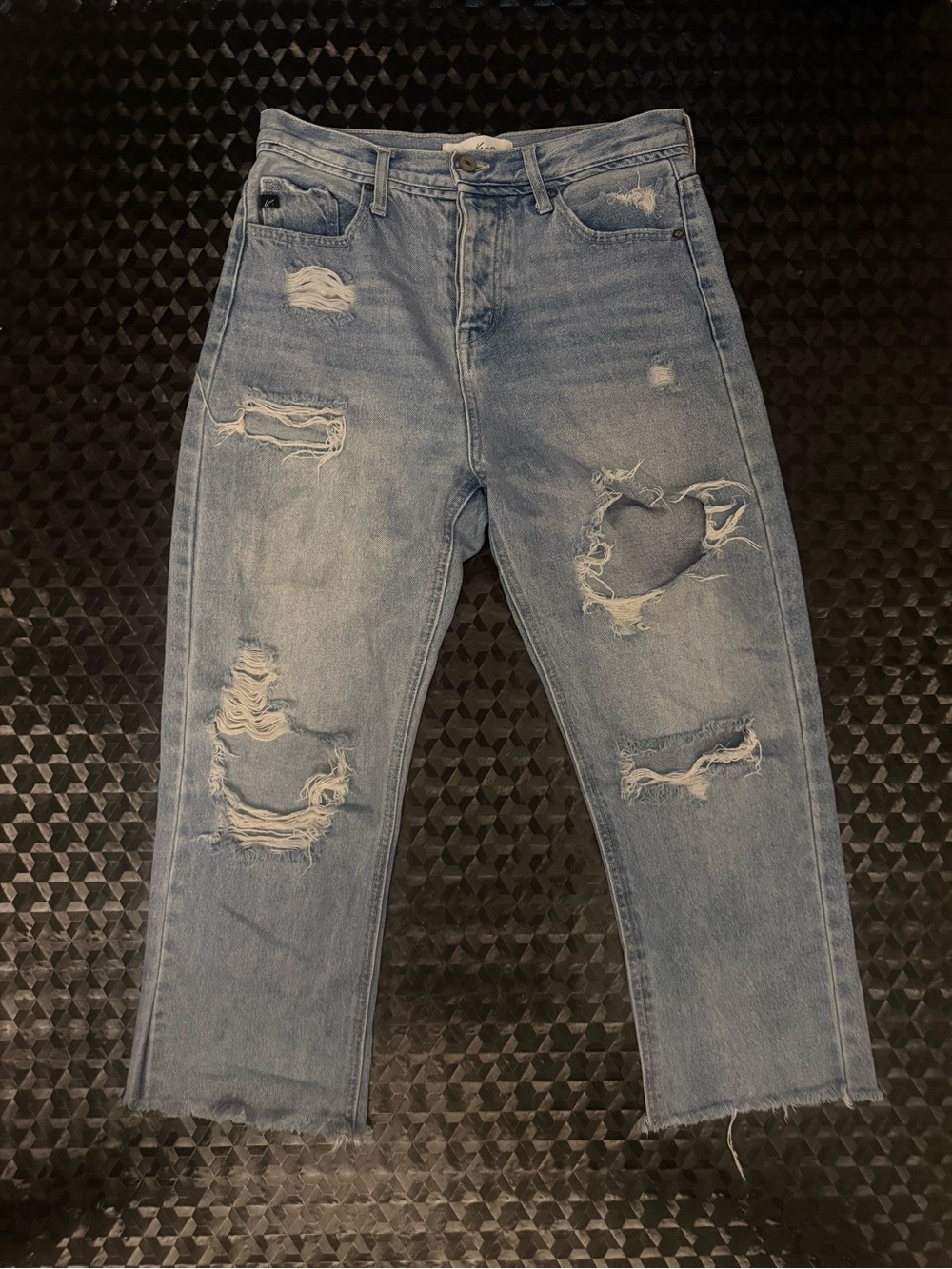 {KANKAN} Distressed Cropped Straight Leg Jeans